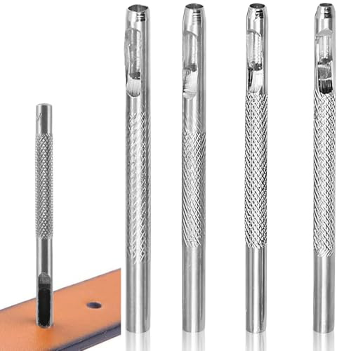 KIRZAX 4er Set Gürtel Locher, Edelstahl Locheisen 2.5/3.0/3.5/4.0mm, robust für Leder, Gürtel, Uhrenarmband & Taschen, verzinkt & fallfest