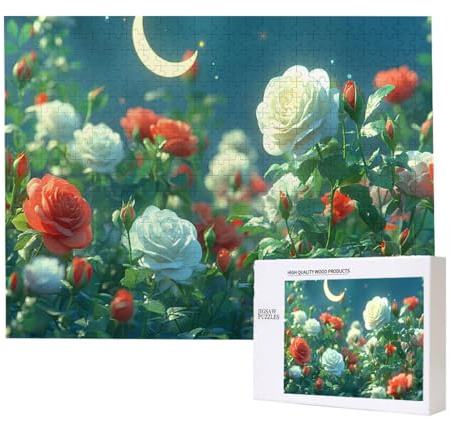 Puzzle 1000 Teile Erwachsene Mond Rosen, Impossible Klassische Jigsaw Puzzles 75 x 50cm, Geschicklichkeitsspiel für die ganze Familie, Puzzle farbenfrohes Legespiel Home Dekoration Geschenk k-1011