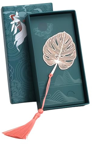 Lesezeichen Geschenk Damen Metall Blatt – Elegantes Lesezeichen mit Quaste in Geschenkbox – Orientalisches Kunstdesign für Frauen, Lehrerinnen, Mama, Schüler