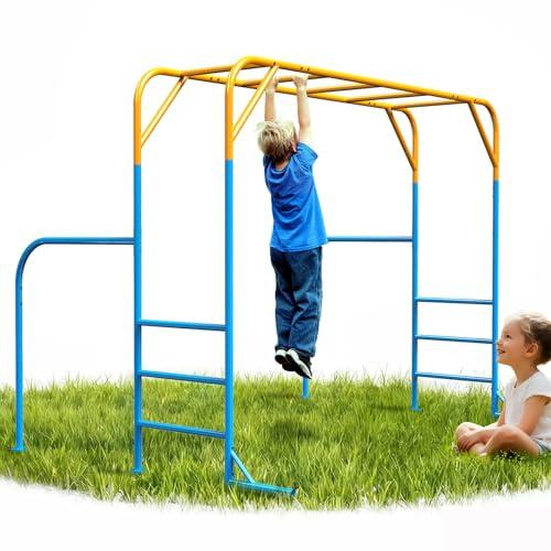 DOLEMODUO Large Monkey Bars for Kids, Outdoor Monkey Bar Set with Climbing Frame, Heavy-Duty Metal Playground Climbing Playset for Backyard, Kids Jungle Gym for Aged 3+