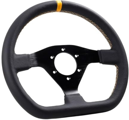 12Inch 300mm Steering Wheel Flat Leather Car Drift Pc Game Sport Wheels Control Universal PCD-6x70mm Compatible With(Stitching yellow)