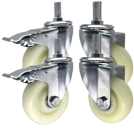 Heavy Duty Locking Caster Wheels, Nylon Swivel Casters with M20 Threaded Stem, Set of 4 Industrial Non-slip Castors for Furniture and Workbench