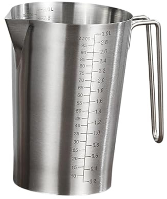 NonMiFyR Messbecher Edelstahl Küchenzubehör Messkanne mit Ausgießer Doppelmaßskala für Gastronomie Labor Kaffeezubereitung Backstube, 3 Liter
