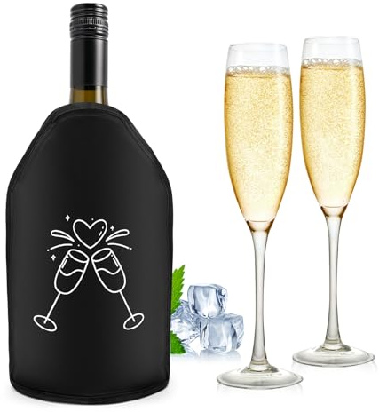 1 Stück Weinkühler Manschette Isolierend, Kühlmanschette Wein Flexibel, Waschbar Flaschenkühler für Unterwegs, Glycerin-Kühlgel Sektkühler, Weinflaschenkühler für Wein Sekt Champagner, Schwarz