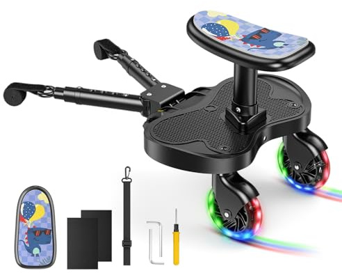BugyKido Silla de paseo con asiento, plataforma universal con ruedas LED, accesorios para niños a partir de 2 – 6 años (25 kg), accesorios para cochecito de bebé para más del 99% de los cochecitos