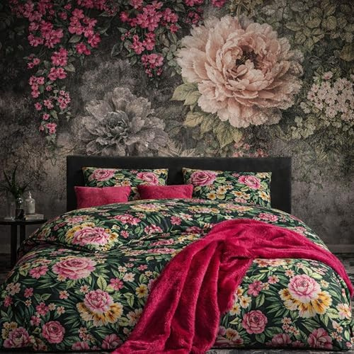 ZIRVEHOME Bettwäsche 135x200 cm 2-teilig – 100% Baumwolle Renforcé, Dunkelgrün Floral Blumen Design, Atmungsaktiv & Hautfreundlich, Bettbezug 135x200 + Kissenbezug 80x80. Grün Garden V1