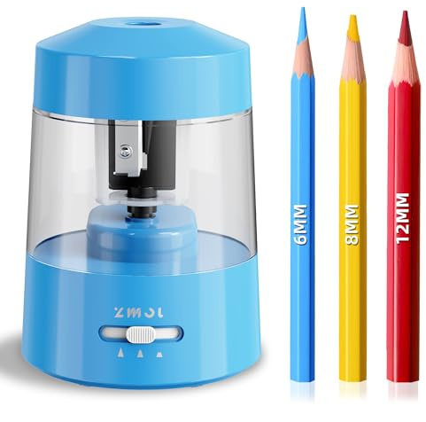 ZMOL Electric Pencil Sharpener for 6-12mm Jumbo Colored & No.2 Pencils Blue | Battery Operated or USB Powered, 3 Sharpness Settings, Portable, for Kids Classroom/Office/Home