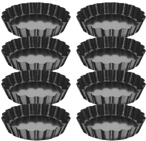 GRADENEVE Stampi Mini Tortiera da Forno 8 Pezzi in Acciaio al Carbonio Nero | Fondo Rimovibile, Facili da Pulire, per Cottura Quotidiana e Cena in Famiglia