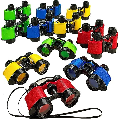 Kicko Toy Binoculars for Kids - 3.5 x 5 in Binoculars for Bird Watching, Jungle Exploration for Party Favors and Adventure Play - Durable (Pack of 12)