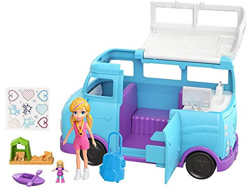 Polly Pocket Glamping Van with Dual Scale Camping Theme, Two Dolls and Accessories