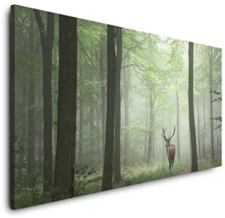 Rehbock in einem Wald 120x 60cm Panorama Leinwand Bild XXL Format Wandbilder Wohnzimmer Wohnung Deko Kunstdrucke