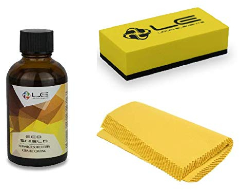 Liquid Elements – ECO Shield Keramikbeschichtung 50ml + Applikator Block gelb + 10er Set Scatter – Keramikversiegelung schützt vor Schmutz & Kratzern – wasserabweisend und Farb- & Glanz-intensivierend