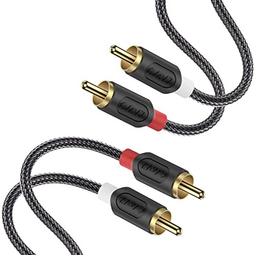 J&D 0,9 m Cavo RCA, cavo audio stereo RCA con 2 connettori, cavo 2 RCA maschio a 2 RCA maschio per sistema Hi-Fi, amplificatore, home theater, placcato oro e intrecciato in nylon [Serie Audiowave]