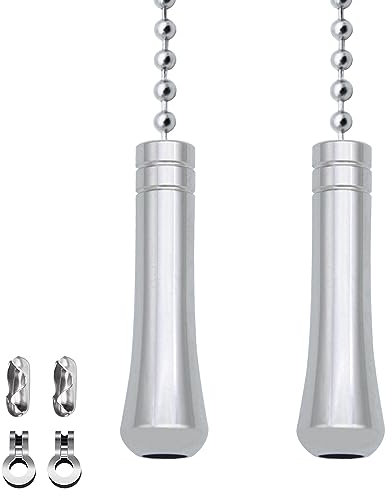NewZC 2 Sets Teardrop Light Pull Chain Extension Weighted Pull Cord Handle with 85cm Ball Chain Connector Chrome Light Cord Pull String End for Bathroom Toilet Ceiling Light Fan Switch Blind