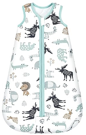 Mosebears Baby Schlafsack Winter 2.5 Tog,100% Baumwolle Baby Winterschlafsack für Babys 0-24 Monate(Blau-Zoo,12-18 Monate)