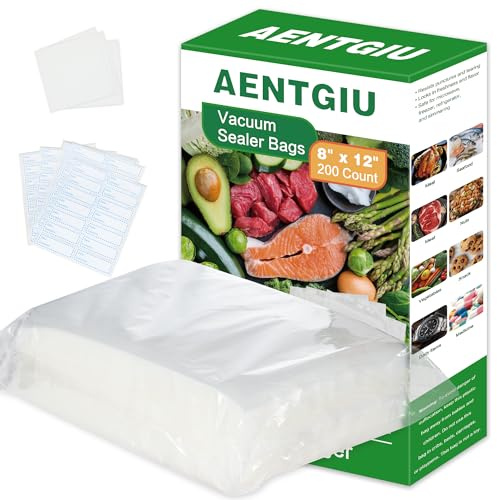 200 Vacuum Sealer Bags For Food, 8x12 Inch Thick BPA Free Vacuum Sealer Storage Bags, Compatible with All Vac Machines, Food Saver, Seal a Meal, Weston, Commercial Grade Precut Prep Sous Vide Bags