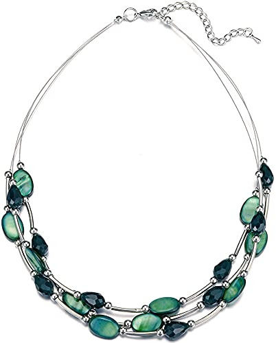 BULINLIN Crystal Layered Statement Necklace for Women, Shell Choker Necklace with Chunky Silver Metal Fashion Jewelry Gifts for Her