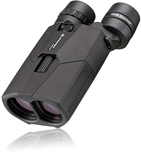 Bresser 16x42 Stabilizer OIS Fernglas mit Bildstabilisator,16-facher Vergrößerung inklusive Tragegurt und Tragetasche 2051642 Schwarz