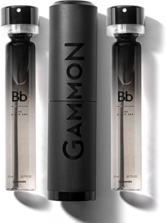 GAMMON Black Notes Parfum Starter-Set Bb (2x20 ml), Das Holzig-Würzige BLACK SAX Herren Duft für Männer Mit 20 Prozent Parfum-Öl, Inklusive Hochwertigem Aluminium Suit