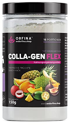 Endorfina Colla-Gen Flex 150g - Kollagen Pulver tropische Früchte - Hydrolysiertes Kollagen mit Vitamin C - Collagen Pulver für Gelenke, Muskeln und Haut - In dem Behälter sind 15 Portionen