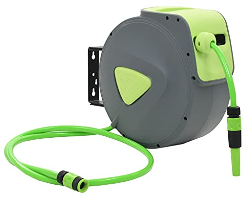 Atlojoys Wasserschlauchtrommel Automatisch Einziehbar Wandmontage, Gartenschlauch Trommel, Schlauchtrommel, Schlauchaufroller Wasser, Schlauchbox, Wasserschlauch, 20+2 m