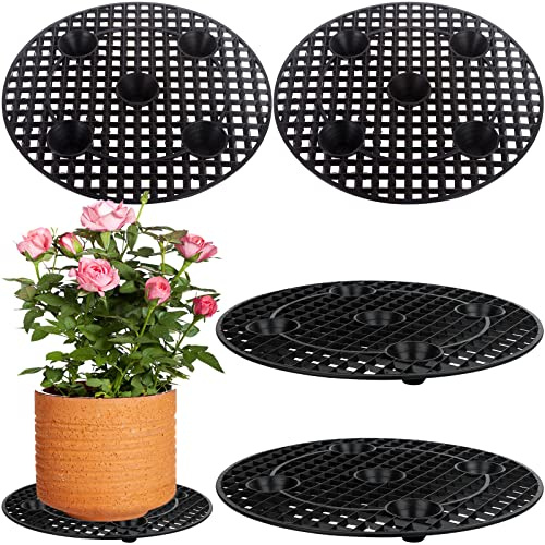 4 Pcs Plant Level Pot Elevator Heavy Duty Holder Stand Risers for Garden | Plastic Black Round Plant Flower Pot Holder for Indoor Outdoor Deck Floor Protector-30 cm / 12 Inch