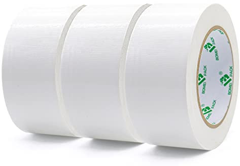 BOMEI PACK White Duct Tape 3 Rolls Reinforced Waterproof Heavy Duty 48mm x 30m Cloth Gaffer Tape for Repairing,Sealing,Bundling,Strapping