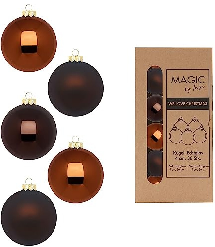 Lot de 36 boules de Noël en verre - 4 cm x 36 pièces - Petites boules de Noël - Cognac Diamond