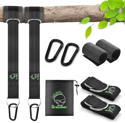 Grassman Baumschwingband Schaukel Befestigung, tragbares Hängematte Befestigungset, aus Reißfestem Polyester, mit 2 Schwelast Karabinern und Baumschutz Polster, hält bis zu 1100 kg schwarz 8 Füße