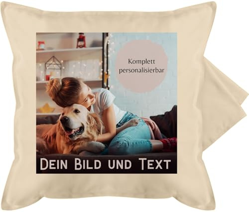 Kissenbezug - eigenem - Foto Bild Geschenk I Dein Bild und Text - 50 x 50 cm - Beige Natur - fotopolster Kissen zum selber designen selbst drucken Logo kuschelkissen photokissen fotokissen