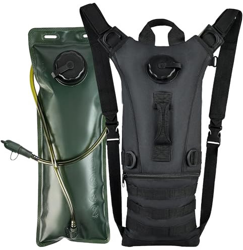 Zavothy Taktischer Molle Trinkrucksack mit 3L Wasserblase Wasserrucksack Trinkrucksack für Radfahren Laufen Radfahren Wandern Rucksack Schwarz
