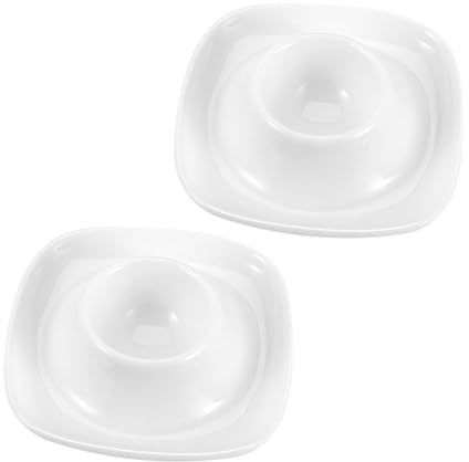 Veemoon 2Pcs Ceramics Egg Cups White Breakfast Egg Holder Set Easy to Clean for Home or Hotel Use