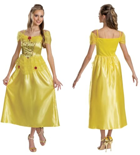 Disney Princess Belle Fancy Dress for Adults, Official Disney by Disguise, Detailed Bodice with Mesh Sleeves and Sparkling Details, Ideal for Halloween and Carnival, in Sizes 8-10, 12-14 and 14-16