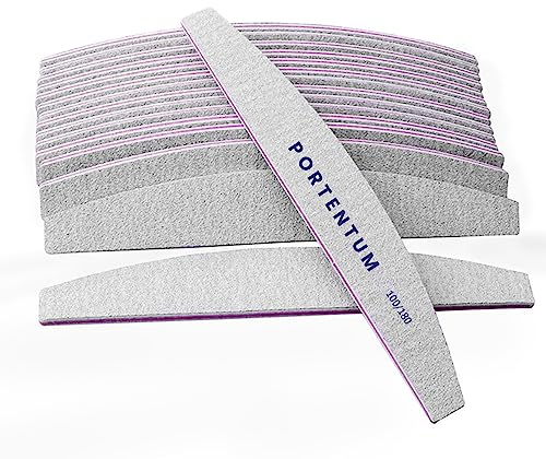 PORTENTUM 16st professionella nagelfiler Set, 100/180 dubbelsidiga tvättbara filer, fil naglar idealiska för gel och akryl, användning i salong och hem