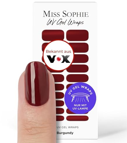 Miss Sophie - Lot de 20 films à ongles en gel UV - Bordeaux - Pour ongles des doigts et des pieds