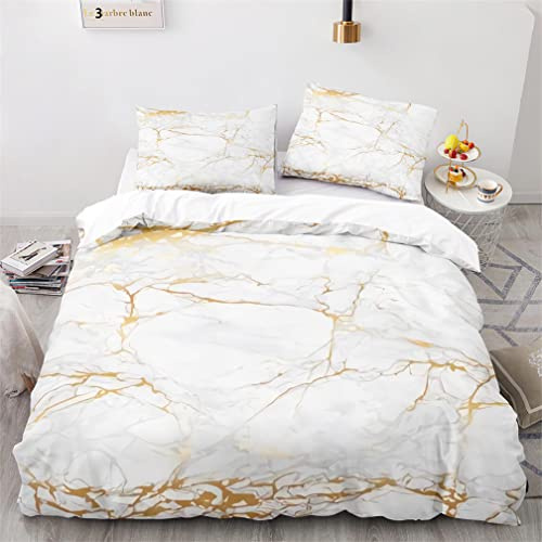 Tomifine Bettwäsche 135x200 cm Marmor Bettwäsche Set Microfaser mit Reißverschluss und Kopfkissenbezug 80x80cm Weiß Schwarz Muster Gold Gestreifte Geometrische Bettbezug Set (135x200cm+80x80cmx1,c)