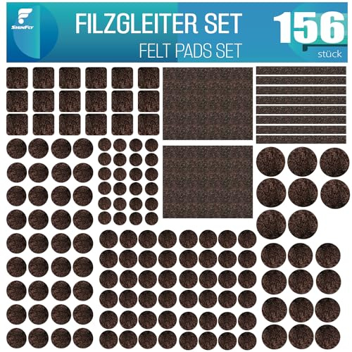shinfly Patins pour Meubles 156 pcs, Marron Foncé, Auto-Adhésifs Patin Chaise, Tampon Meuble, 3mm D'épaisseur Patins Feutre pour Meubles, Patins en Feutre de Protection pour Parquet