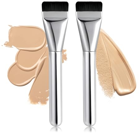 2 Pizze Pennello per Fondotinta,Make Up Brushes,Pennello One-Word per Applicazione Crema Viso,Strumenti Trucco Cruelty-Free E Adatti a Tutti I Tipi Di Pelle,Manicotto Protettivo Incluso