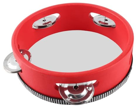 Hölzernes Tamburin mit Schellen, Handtrommelglocke, Tamborin, Percussion-Musikinstrumente für Kinder, Erwachsene, Anfänger (6 Zoll Rot)