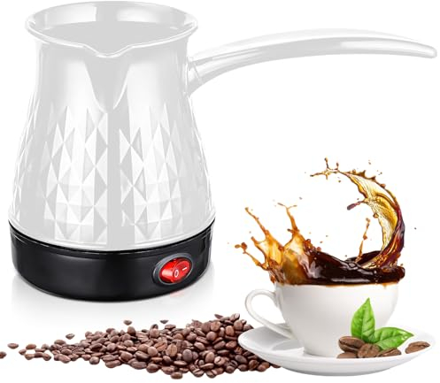 Vegena Turkish Coffee Maker, 500 ml 600 W, 220 V Stainless Steel Electric Coffee Maker, Electric Kettle, Greek Turkish Coffee Machine for Coffee, Home, Tea (White)