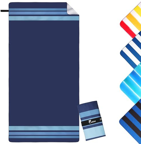 Jokisa Toalla Playa Grande 90x180cm Toalla Microfibra,Toallas de Playa Compacta y Resistente a la Arena,Toalla Playa Hombre Adecuada para Playa,Gimnasio,Viajes,Sauna (Azul Marino-Claro, 180x90cm)