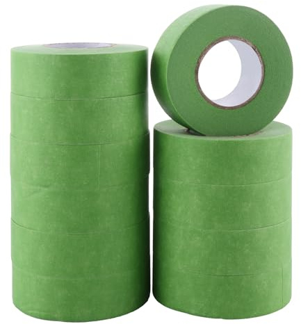 ASelected Lot de 12 rouleaux de ruban de masquage vert de qualité supérieure (25 mm x 30 m) pour peintres, décorateurs, bricolage, peinture, bureau, maison, travaux manuels et plus encore