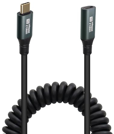 RIIEYOCA Coiled USB C to USB C Extension Cable, 100W PD Fast Charging Type-C Cable, 20Gbps Data Transmission Supports 8K@60Hz, Extends Up to 1.5m, Suitable for Cars, Bicycles, Offices