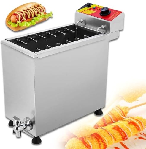 Eastnmythet Freidora eléctrica Comercial de palitos para Perritos Calientes Grandes con 12 Ganchos, máquina para Hacer Perritos Calientes de maíz de 25L y 3000W, máquina para Hacer palitos