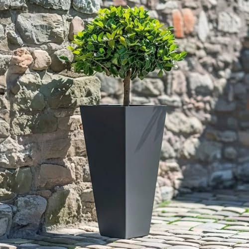 Tulipy 90cm/70cm Zinc Galvanised Tall Tapered Square Planter | No Assembly Needed | Lightweight (Matte Grey, L30cm x W30cm x H70cm)