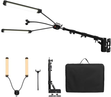 GSKAIWEN 50W 3000–6500K dimmbare LED-Doppelarmleuchte mit 105 cm dreieckigem Ausleger zur Wandmontage, Fotografie-Beleuchtungsset für Make-up, Live-Übertragung, Augenbrauen, Tattoo-Lampe, Studio-Video