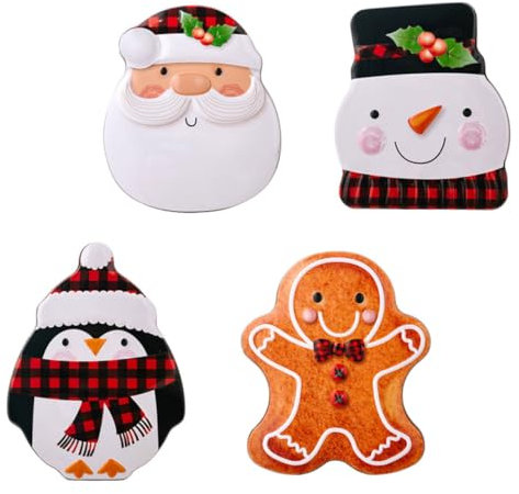 OFFSCH Christmas Candy Tins Biscuit Storage Box Tinplate Small Christmas Cookie Containers with Lids Xmas Treat Box Party Favor 4pcs Set