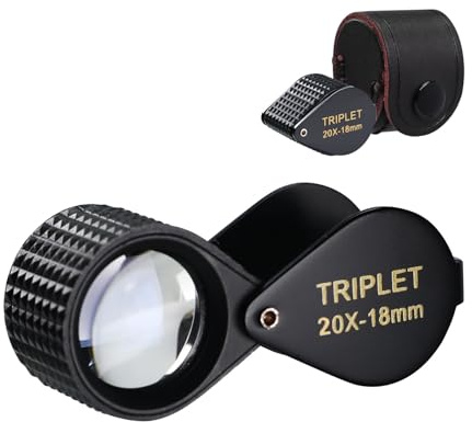 Hastings Triplet Lupe 20X, Juwelierlupe mit 18 mm Triplet-Linse, Faltbare Mini-Lupe und Vergrößerungswerkzeug für Edelsteine; Inkl. Stoffbeutel für Schmuck, Diamanten, Münzen, Uhren und Briefmarken
