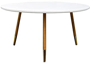 Snowflyk Moderner runder Holztisch, Couchtisch, hoher/niedriger Couchtisch, weißer Satztisch, MDF-Tischplatte, Massivholz (Weiß, US 80 x 80 x 40,5 cm)