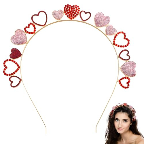 Valentinstag Rote Herz Kopf Boppers,Liebe Herz Stirnbänder,Valentinstag Herz Stirnbänder,Herz Haarreif,Crystal Love Heart Hair Hoop,für Karneval, Fasching, Valentinstag, Hochzeit, Mottoparty (B)